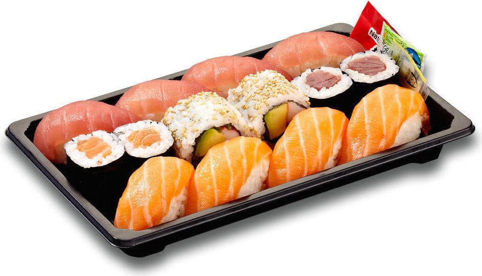 Sushi Daily Menu three sushi salmone sushi tonno california roll maki tonno packshot
