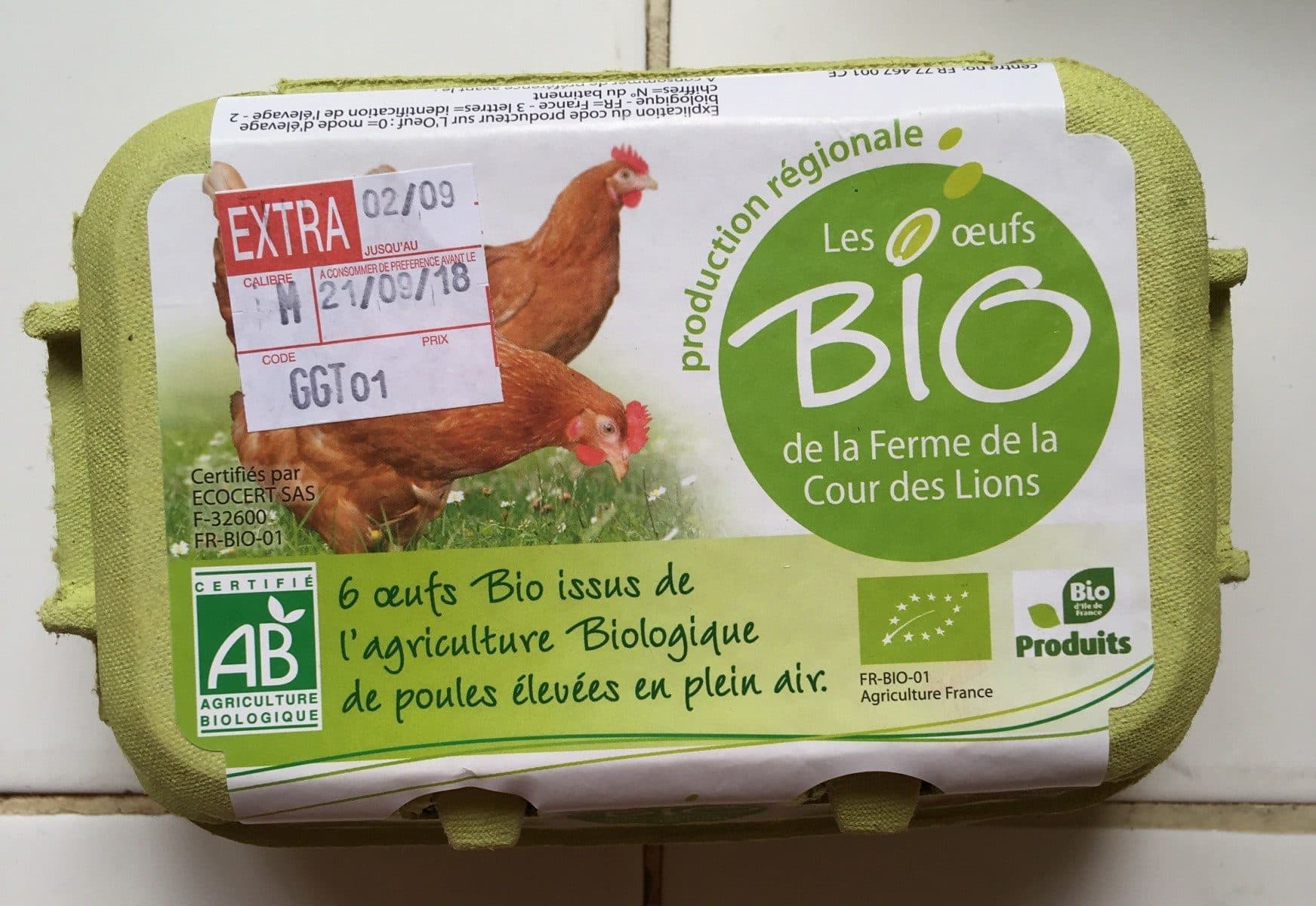 Les Oeufs Bio de la Ferme de la Cour des Lions 6 oeufs Bio packshot