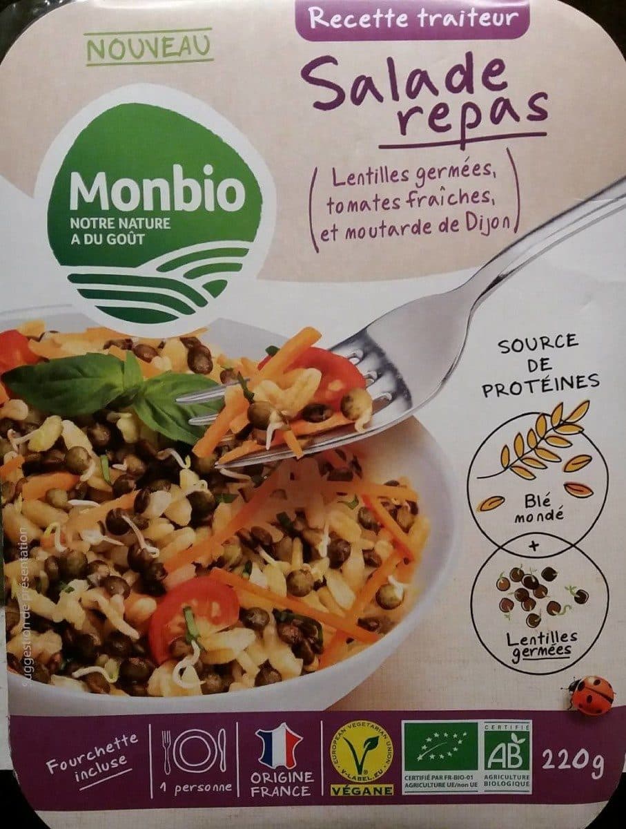 Monbio Salade repas - lentilles germées, tomates fraiches, moutarde packshot