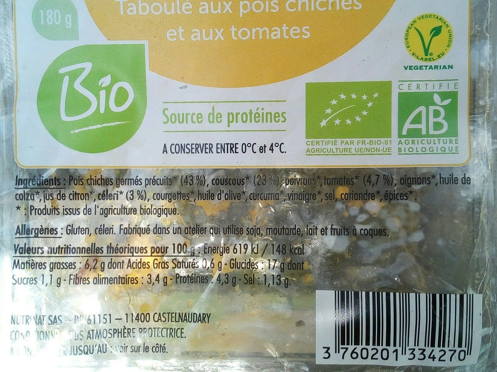 Open Food Facts Salade taboulé aux pois chiches et aux tomates packshot