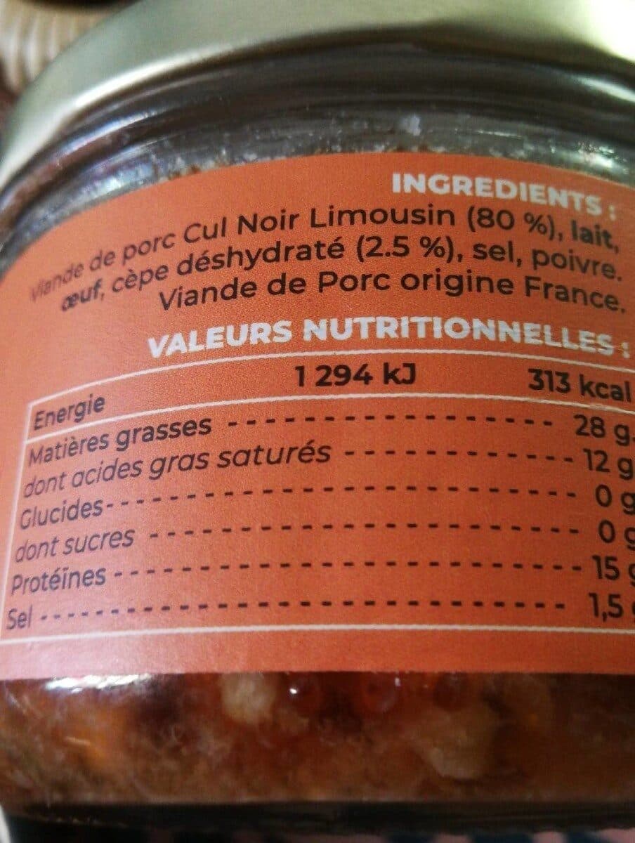Les secrets de Caroline Pâté de cul noir Limousin aux cèpes packshot
