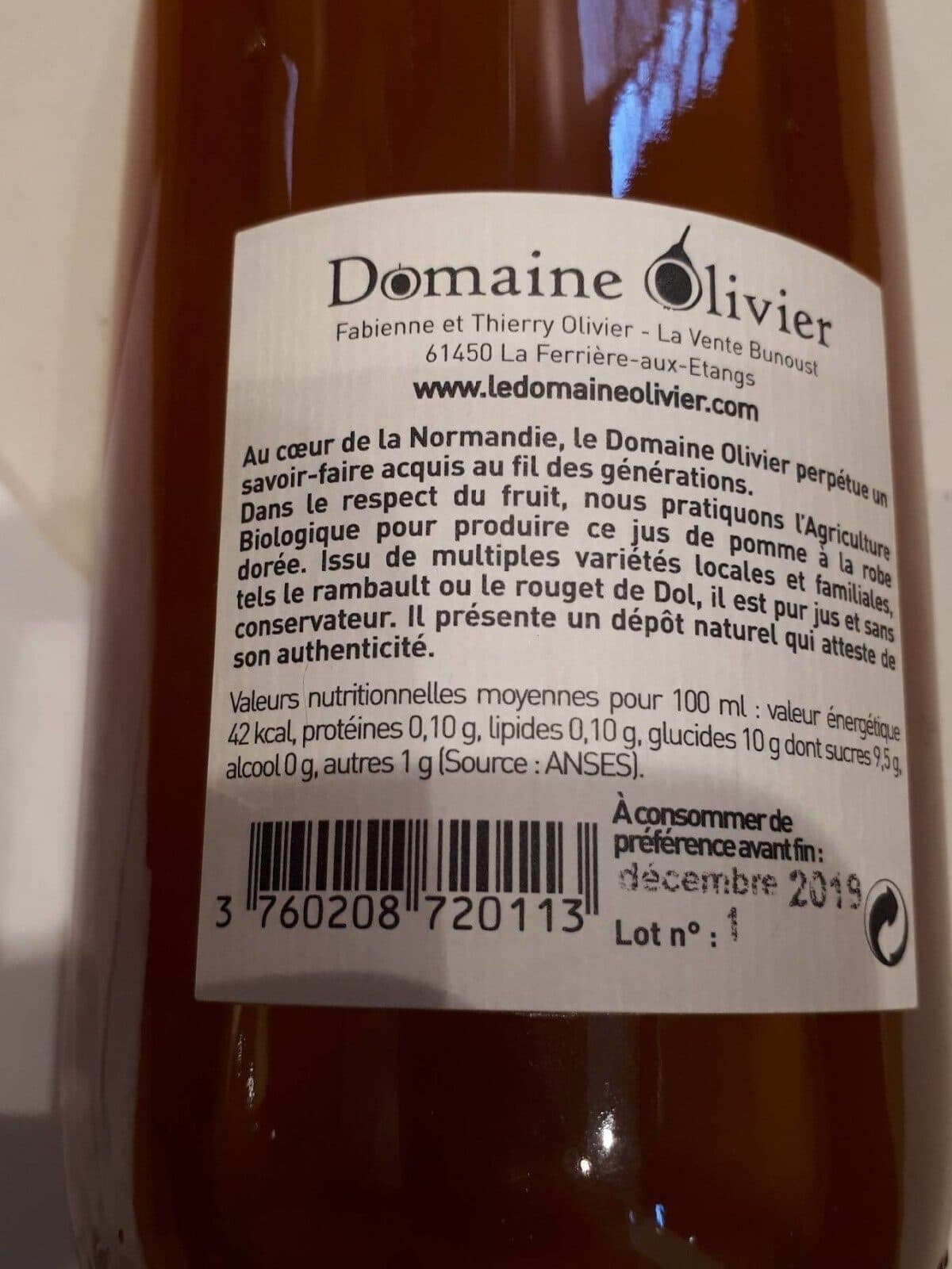 Domaine Olivier Jus de pomme fermier packshot