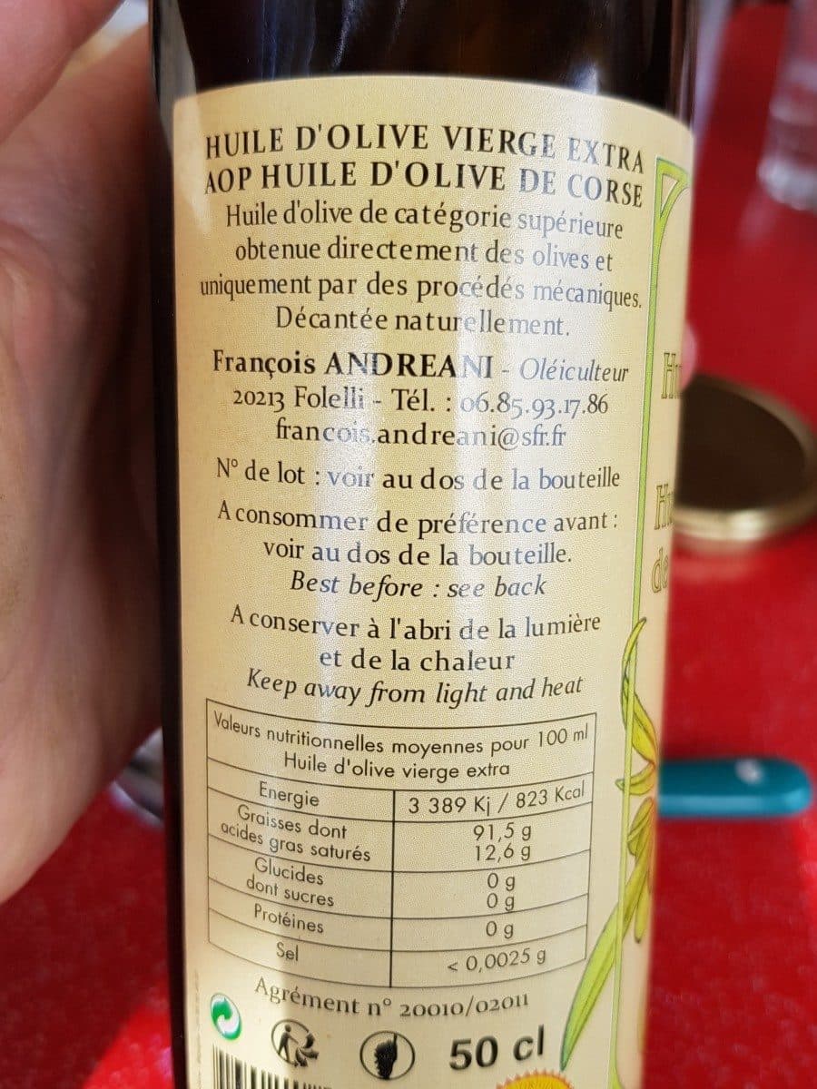 Open Food Facts Huile d'olive vierge extra AOP huile d'olive Corse packshot