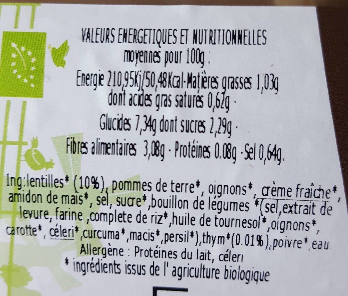 Déli'Soupes Soupe fine lentilles au thym packshot