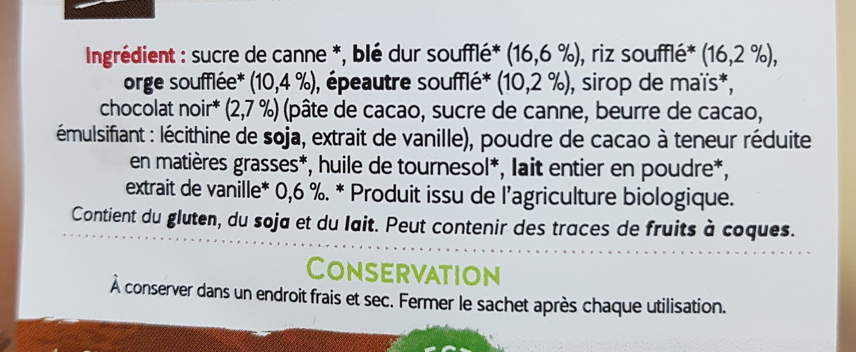 bio par nature Melange de céréales soufflées chocolat et vanille bio packshot
