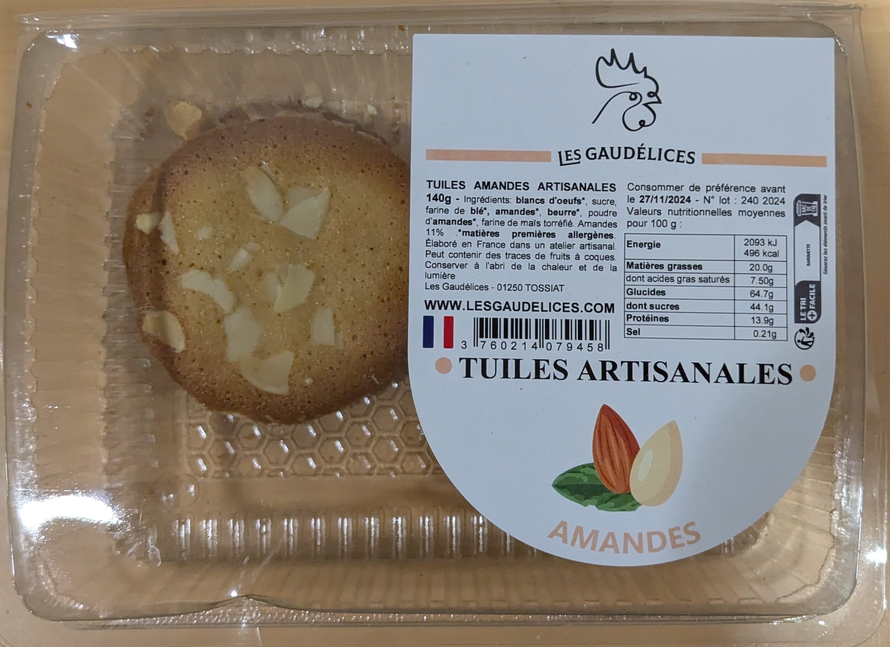 Les Gaudélices Tuiles artisanales amandes packshot