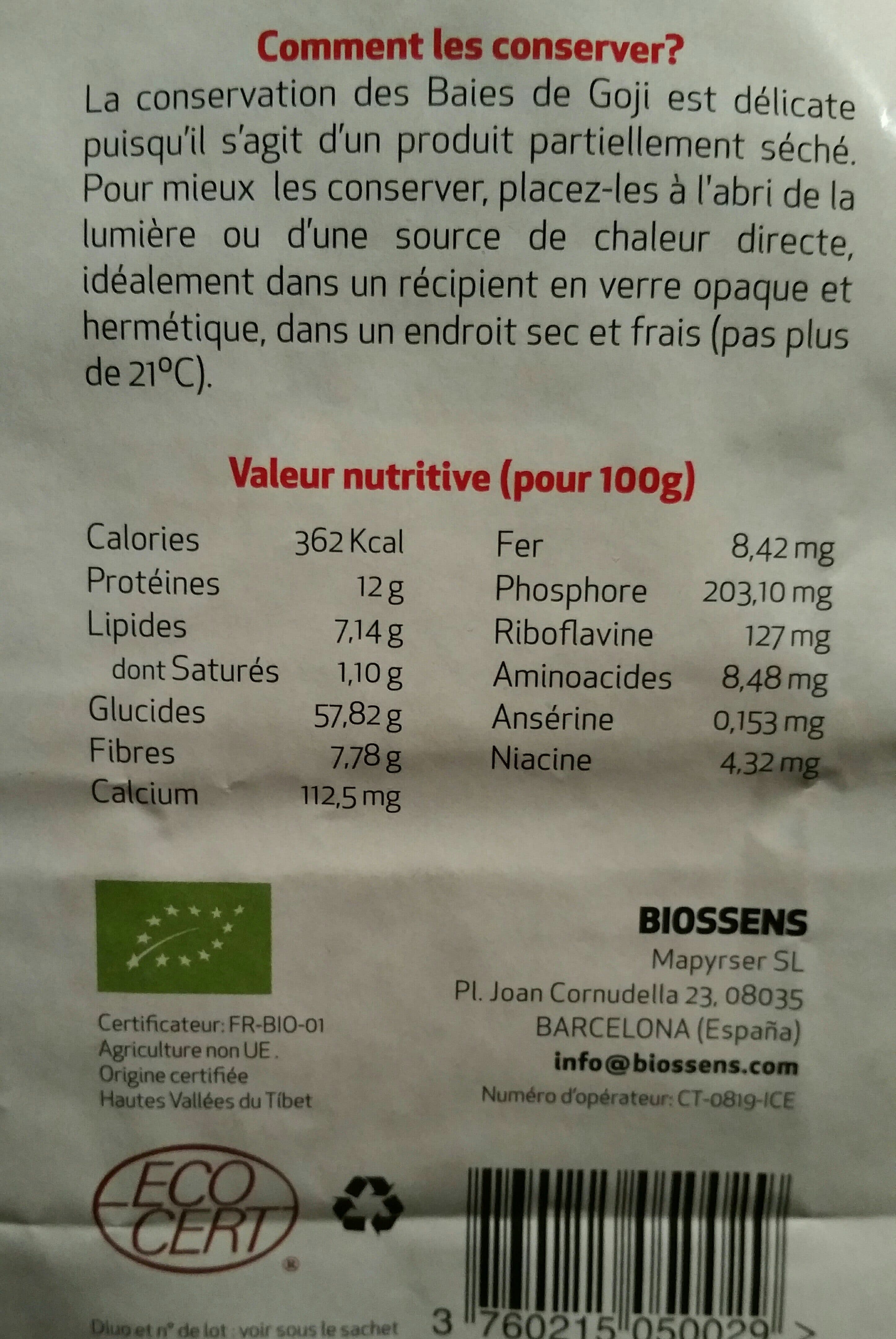 Biossens Baies de goji du tibet packshot