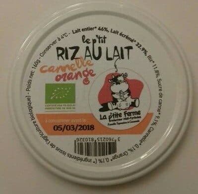La P'tite Ferme Riz au lait orange cannelle packshot
