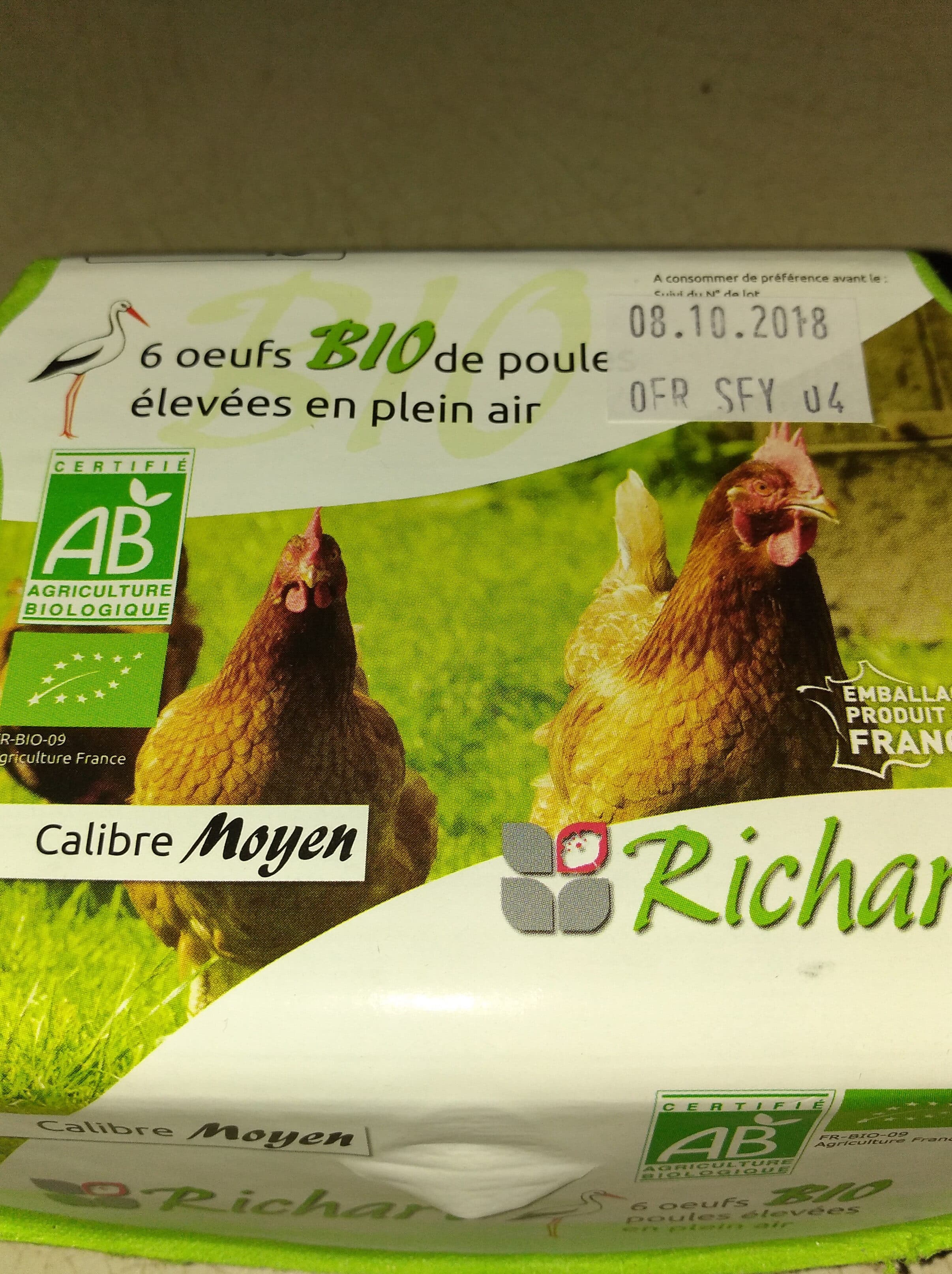 Richart 6 Œufs bio de poules élevées en plein air, calibre moyen packshot