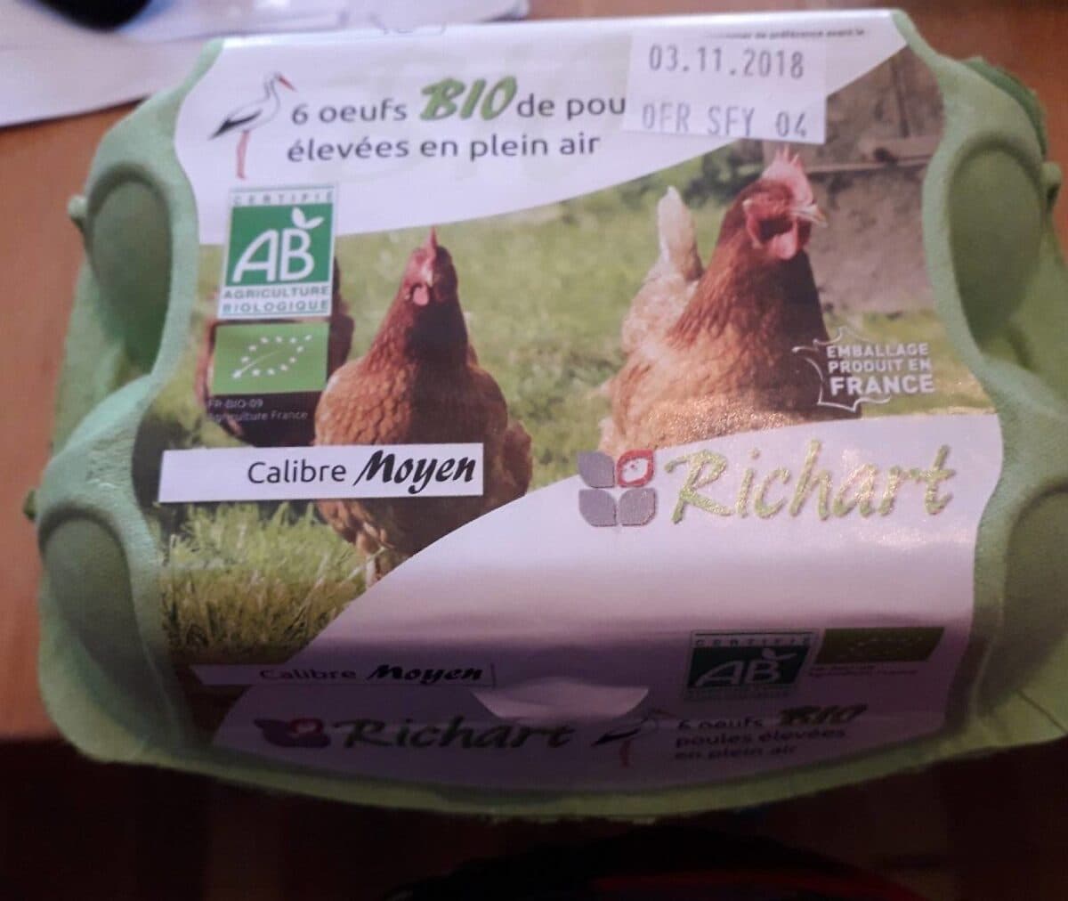 Richart 6 Œufs bio de poules élevées en plein air, calibre moyen packshot