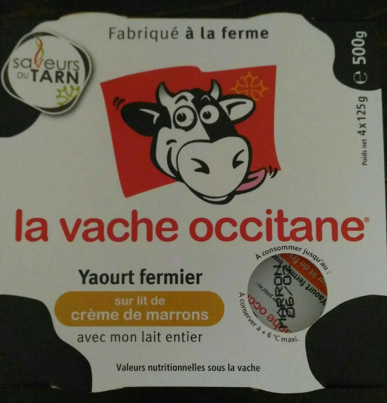 La Vache Occitane Yaourt fermier sur lit de crème de marron packshot