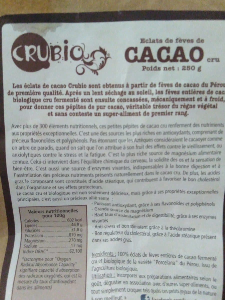 Open Food Facts Eclats De Fèves De Cacao Bio - 250 G - Crubio packshot