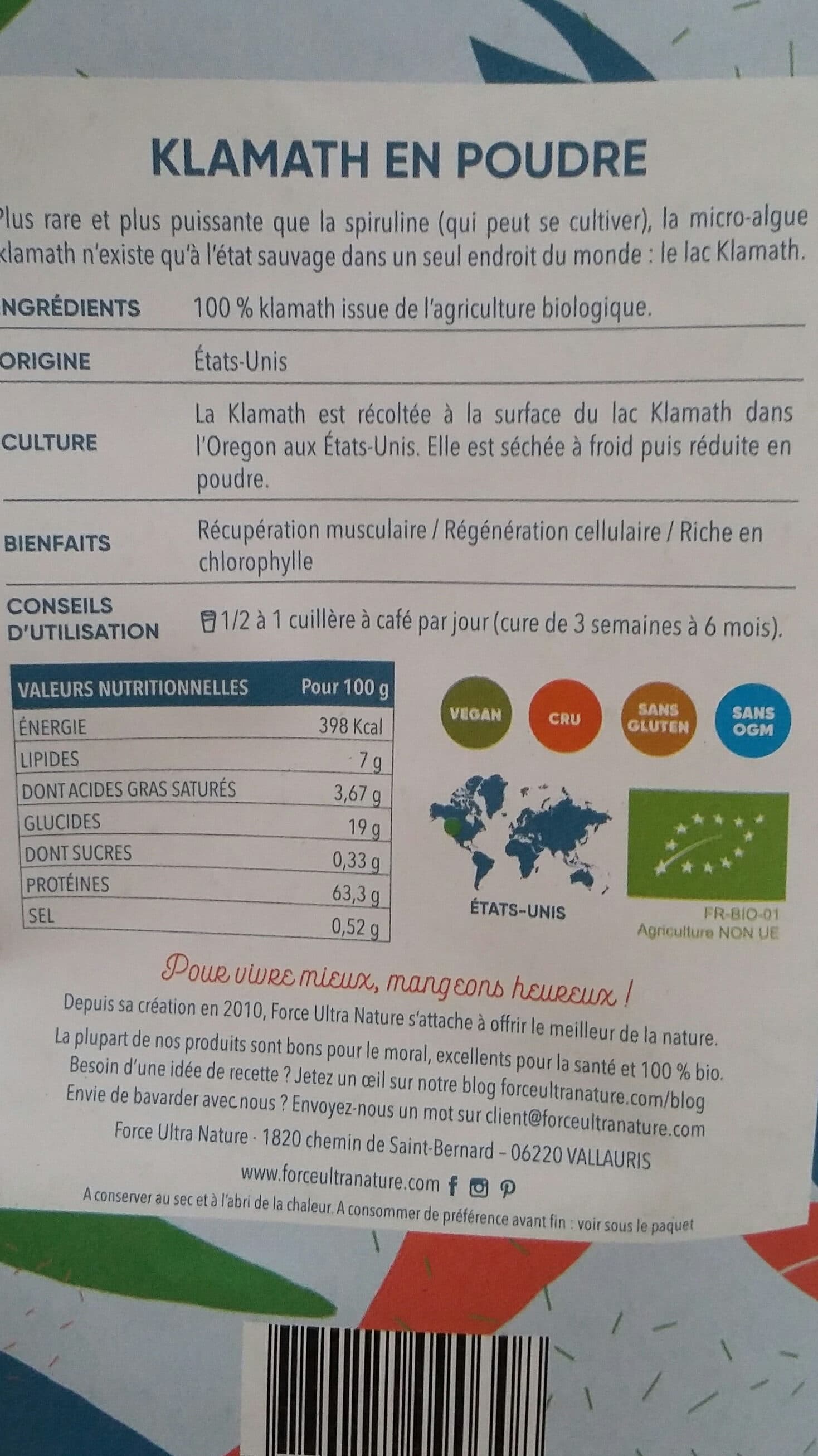 Open Food Facts Klamath En Poudre Bio - 100 G - Crubio packshot