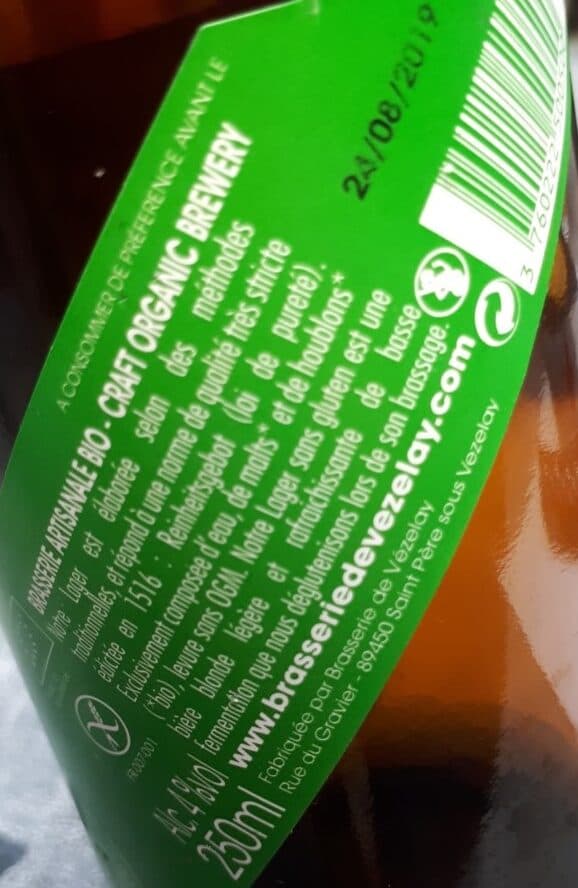 Open Food Facts Biere Lager Sans Gluten 25CL Brasserie De Vezelay packshot