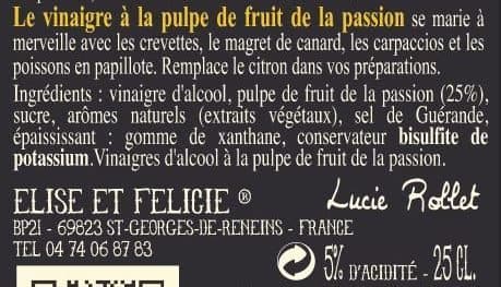 Elise et Félicie Vinaigre à la pulpe de fruits de la passion packshot
