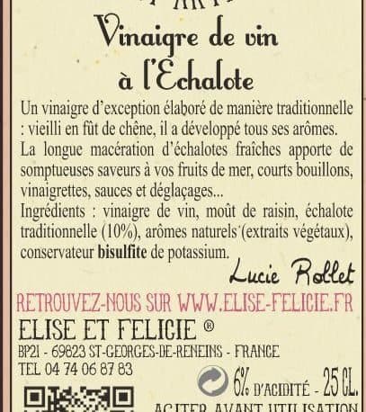 Élise & Félicie Vinaigre de Vin à l'Échalote packshot