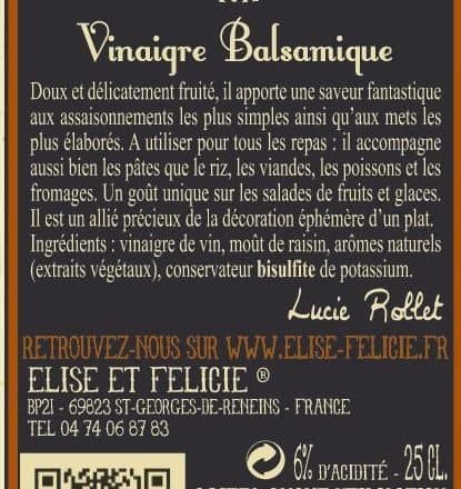 Élise & Félicie VINAIGRE BALSAMIQUE packshot