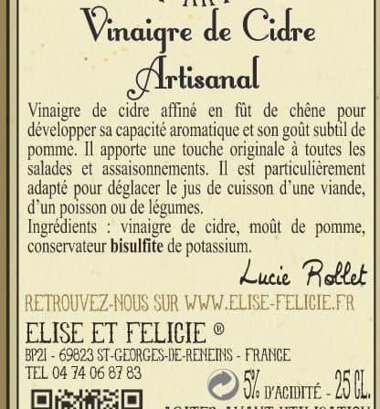 Élise & Félicie Vinaigre de Cidre à l'Ancienne packshot