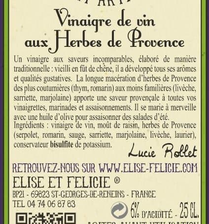 Élise & Félicie Vinaigre de Vin aux Herbes de Provence packshot