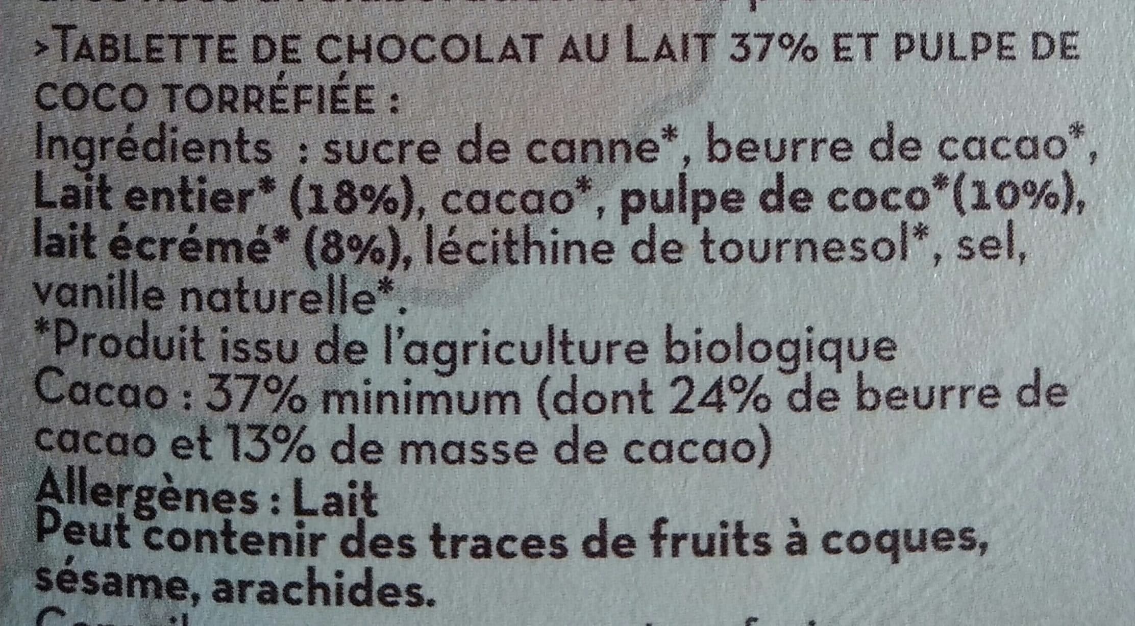Grain de Sail Tablette de chocolat au lait avec noix de coco toastées packshot