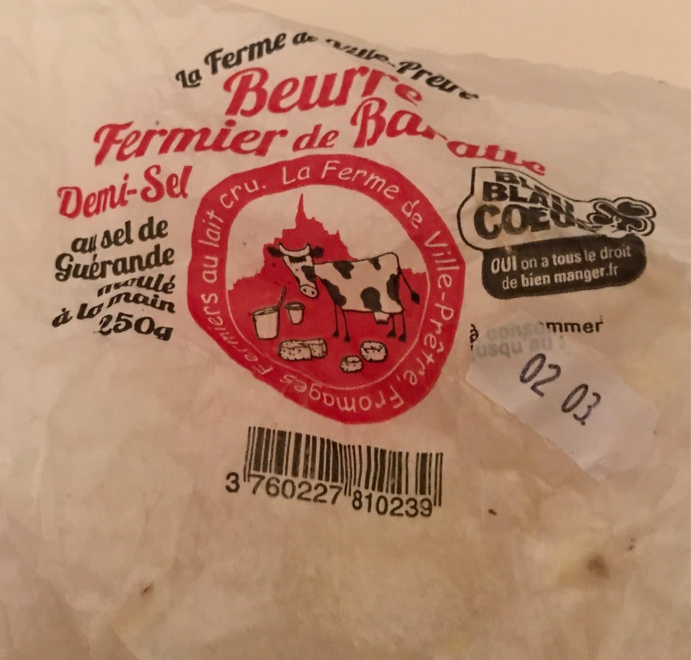 Ferme De Ville-Prêtre Beurre Fermier de Baratte au Sel de Guérande Moulé à la Main packshot