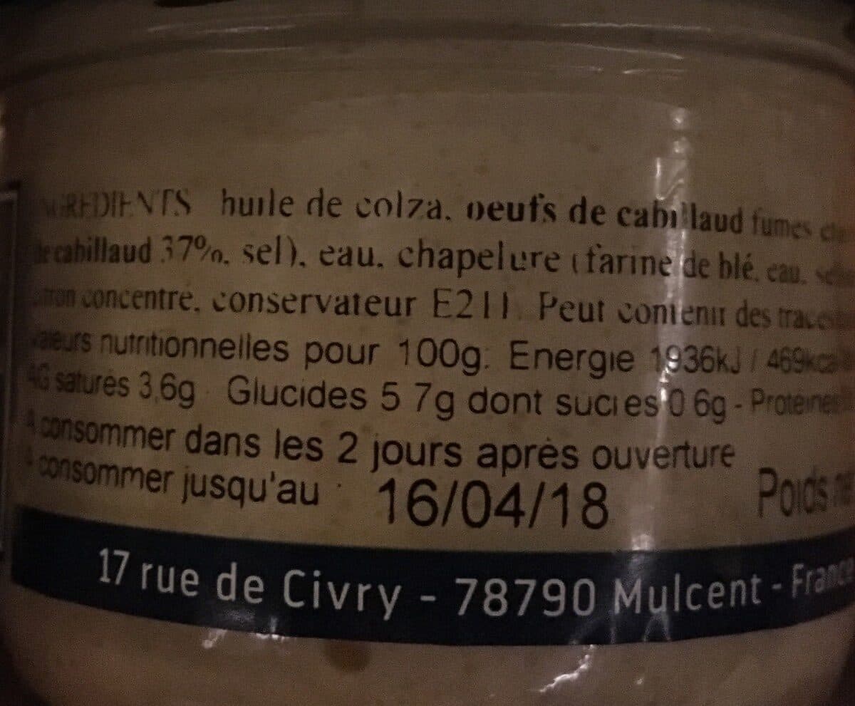 Open Food Facts Tarama aux oeufs de cabillaud packshot