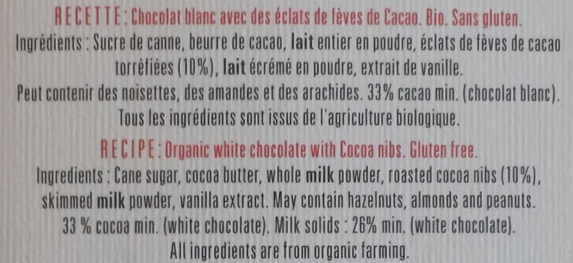 +CARRÉ SUISSE Recette n°14 - Chocolat blanc éclats de fèves de cacao packshot