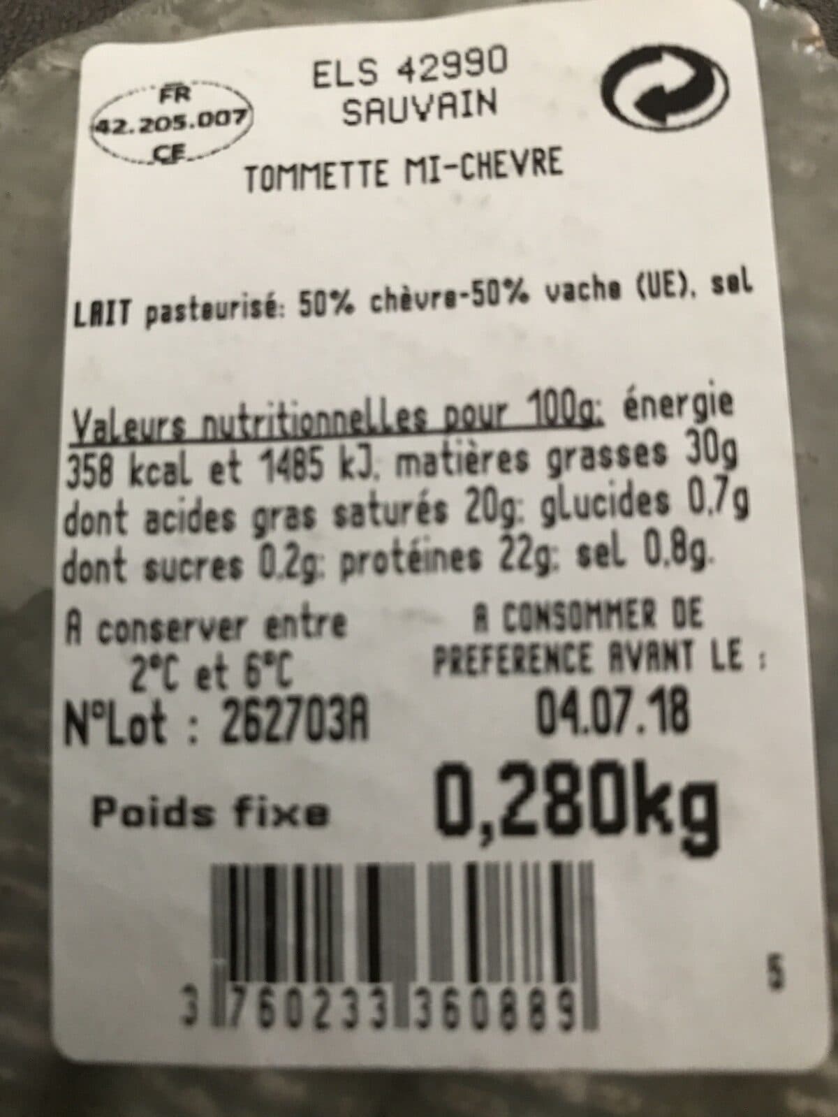 Open Food Facts Tommette Mi-Chevre packshot