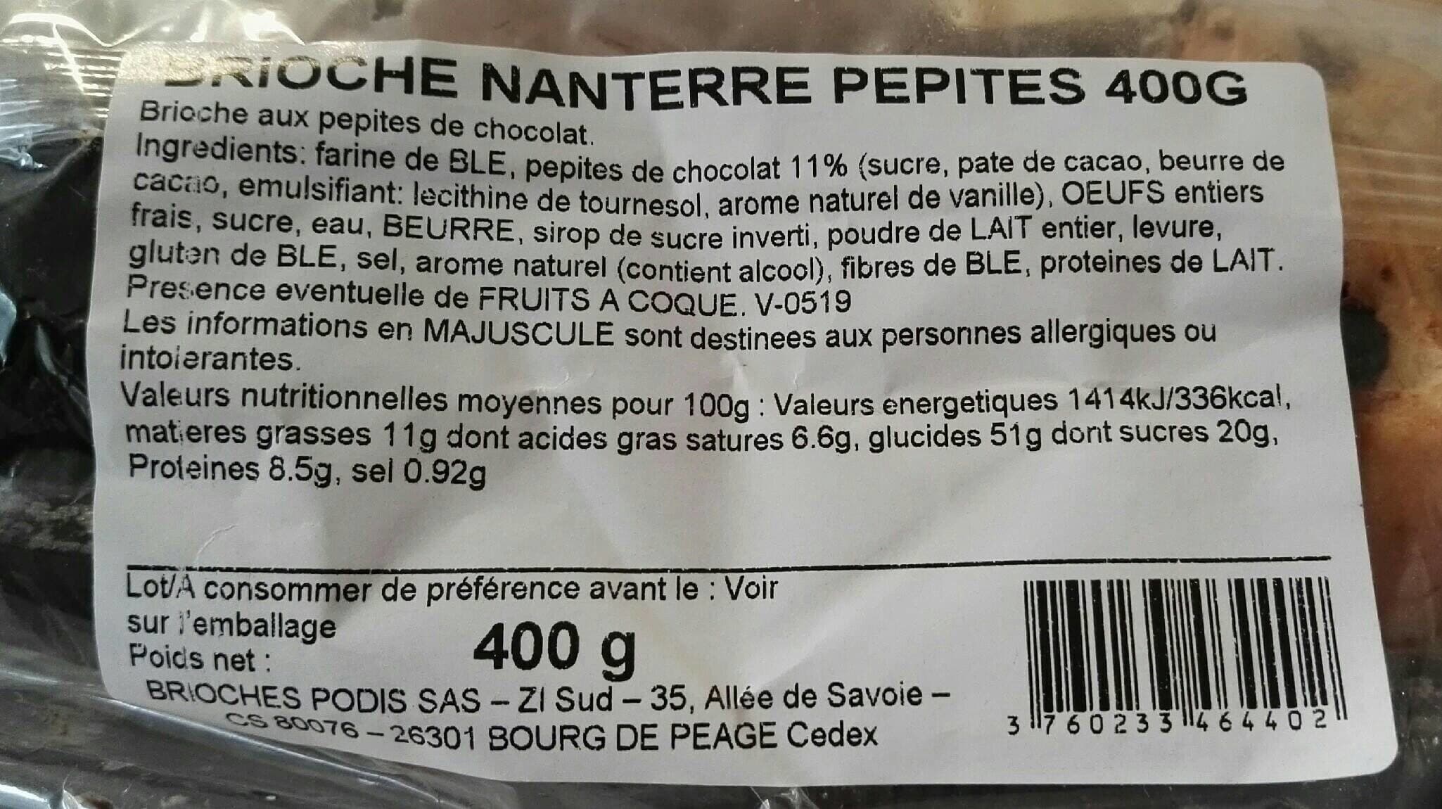 PODIS BRIOCHE Brioche Nanterre aux pepites de chocolat packshot
