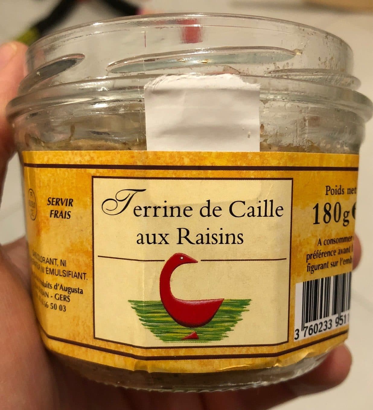 Les produits d'Augusta Terrine de caille aux raisins packshot