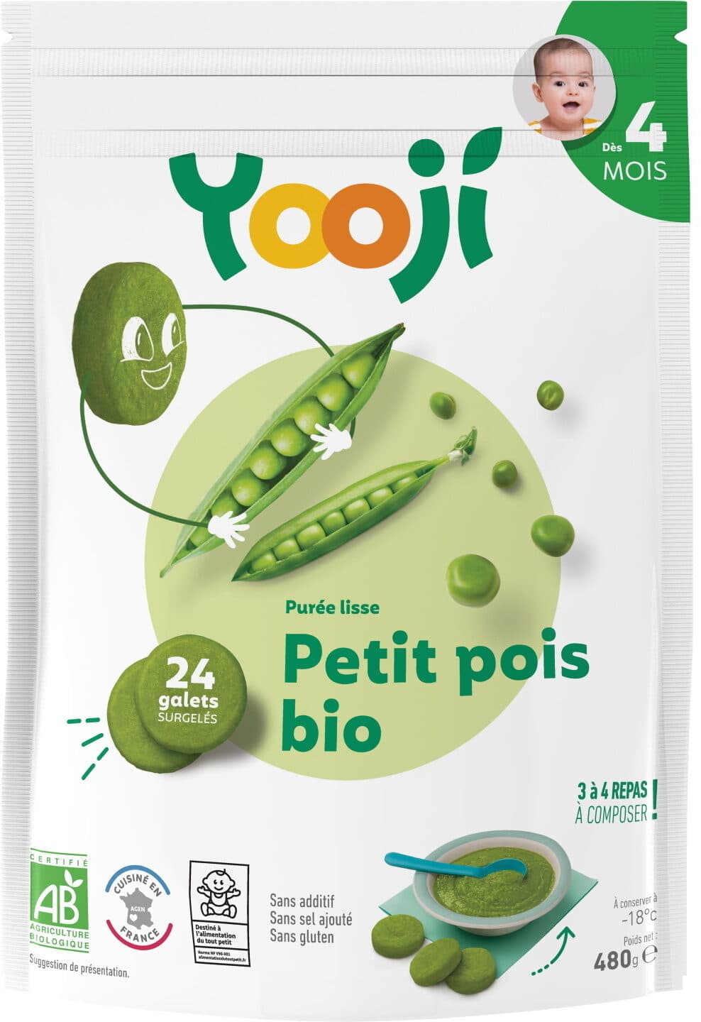 Yooji Purée surgelée de petit pois bio lisse pour bébé dès 4 mois packshot