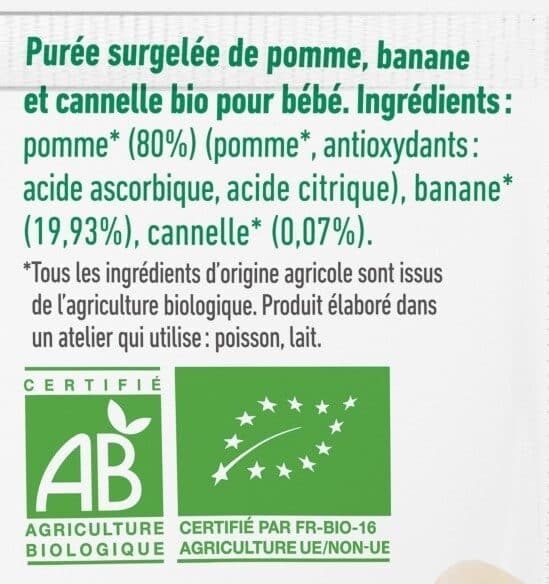 Yooji Purée surgelée de pomme, banane et cannelle bio lisse pour bébé dès 4 mois packshot