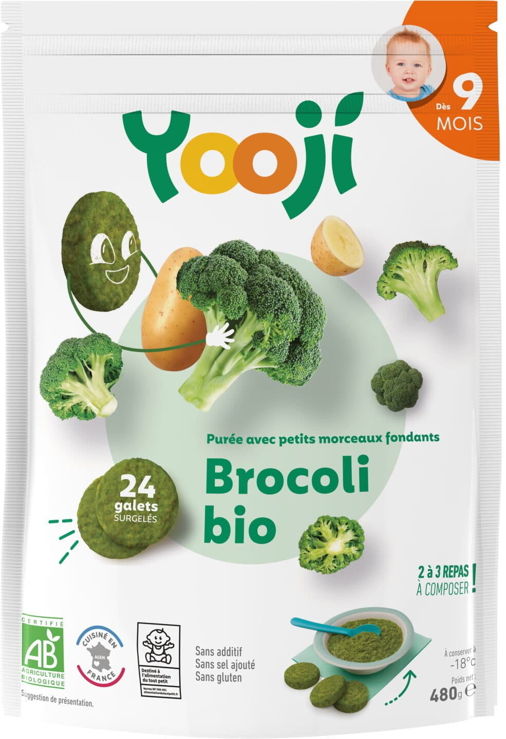 Yooji Purée surgelée de brocoli bio avec petits morceaux fondants pour bébé dès 9 mois packshot