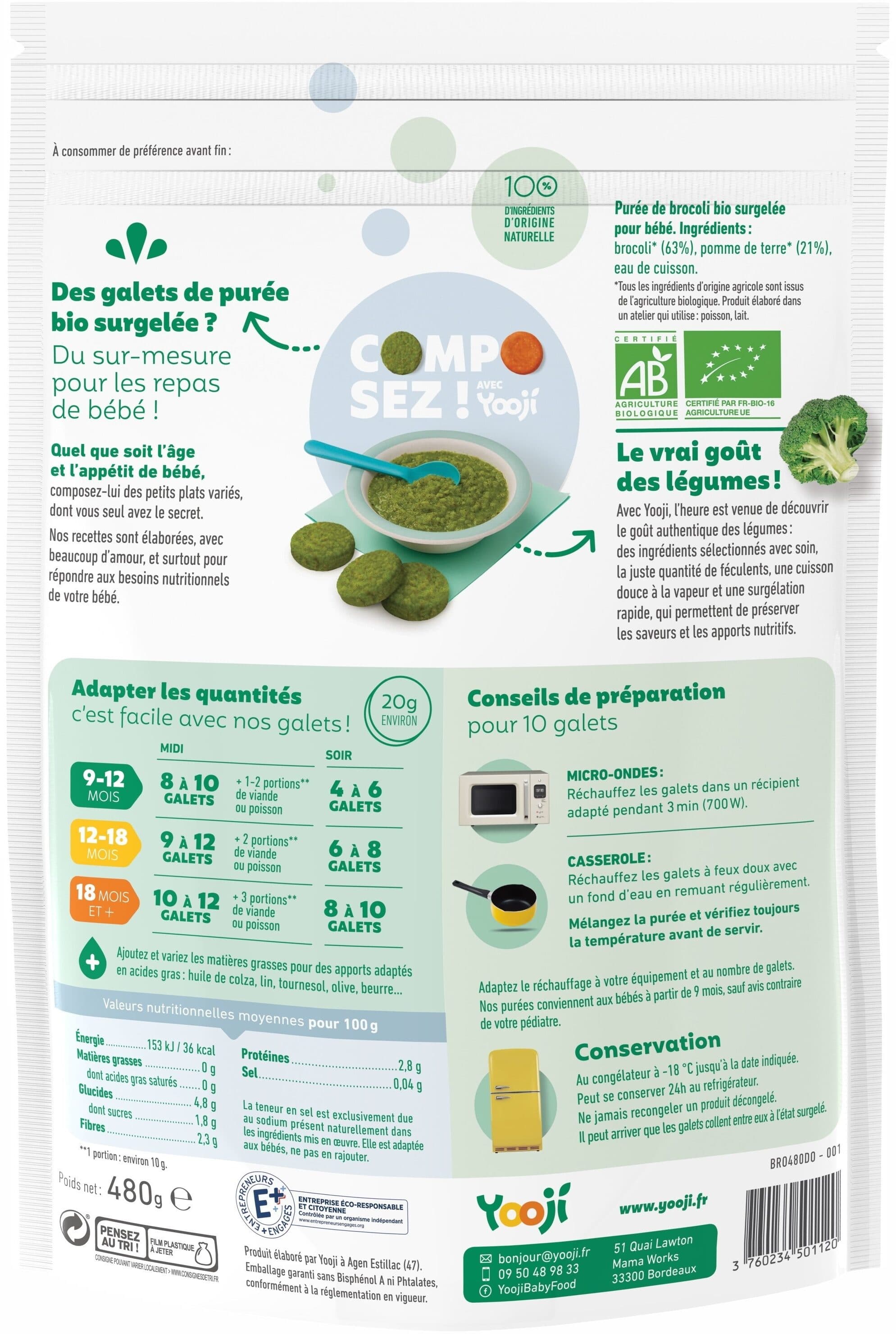 Yooji Purée surgelée de brocoli bio avec petits morceaux fondants pour bébé dès 9 mois packshot