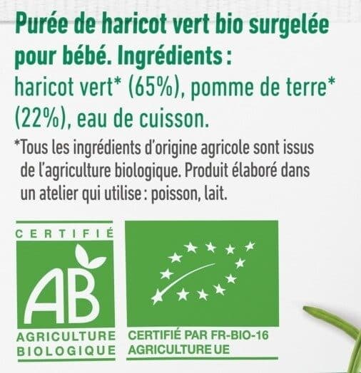 Yooji Purée surgelée de haricot vert bio avec petits morceaux fondants pour bébé dès 9 mois packshot