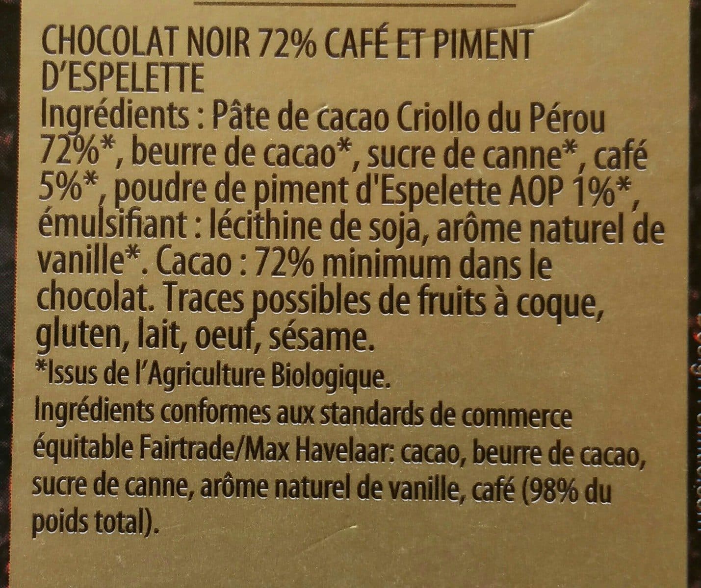 L'Atelier du Piment Noir 72% café piment d'espelette packshot