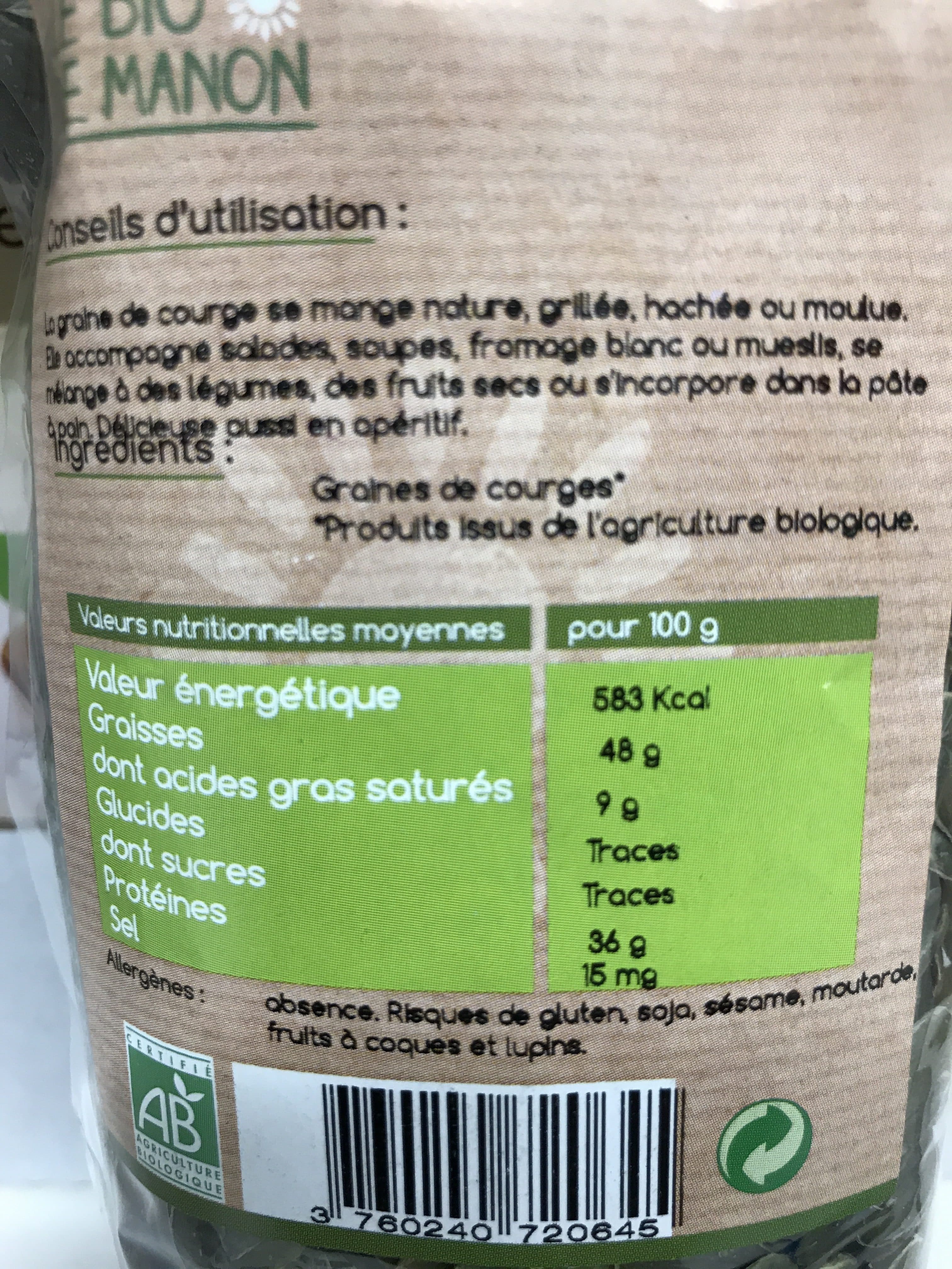 Le Bio De Manon Graines de courge packshot