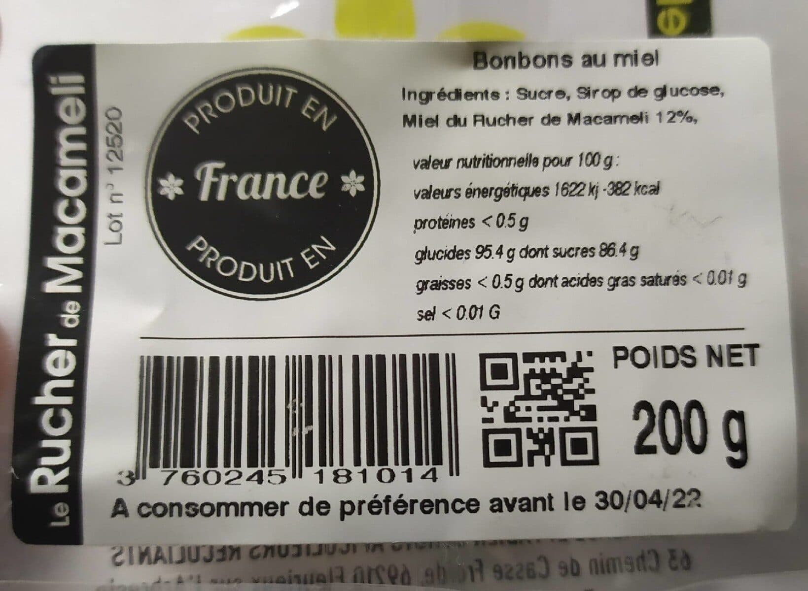 Open Food Facts Bonbons au miel packshot