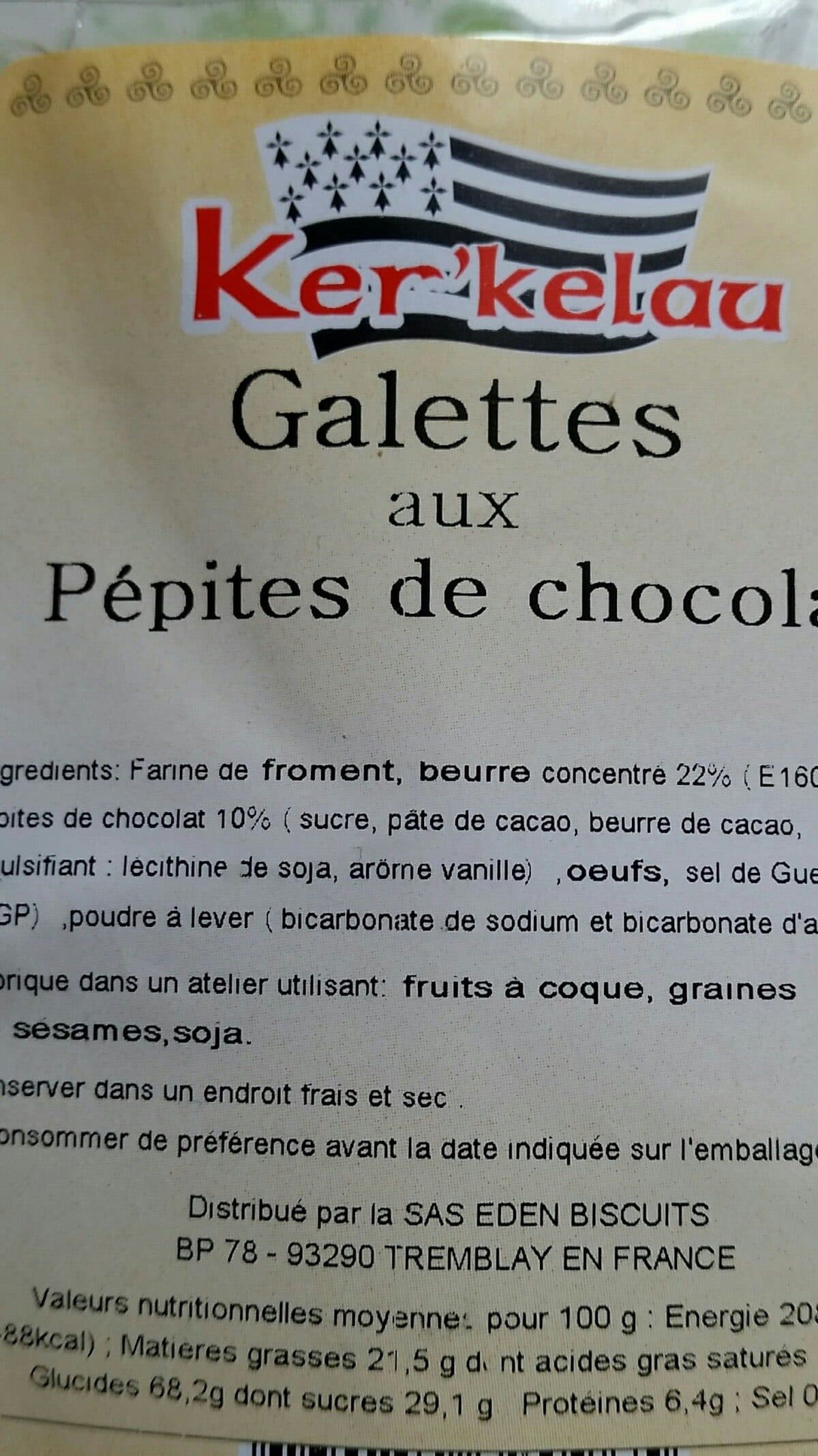 Open Food Facts Galettes aux pépites de chocolat packshot