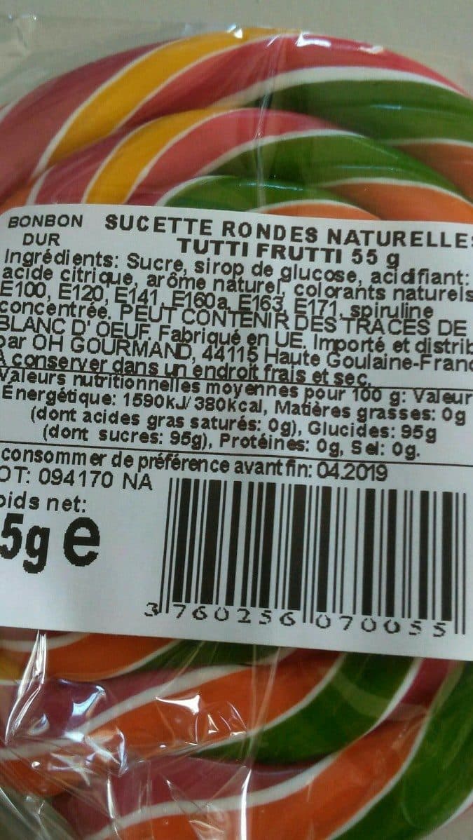 Open Food Facts Sucette ronde naturelle tutti-frutti packshot