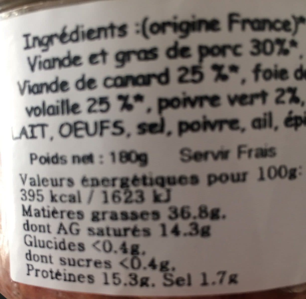 Open Food Facts Terrine de canard au poivre vert packshot