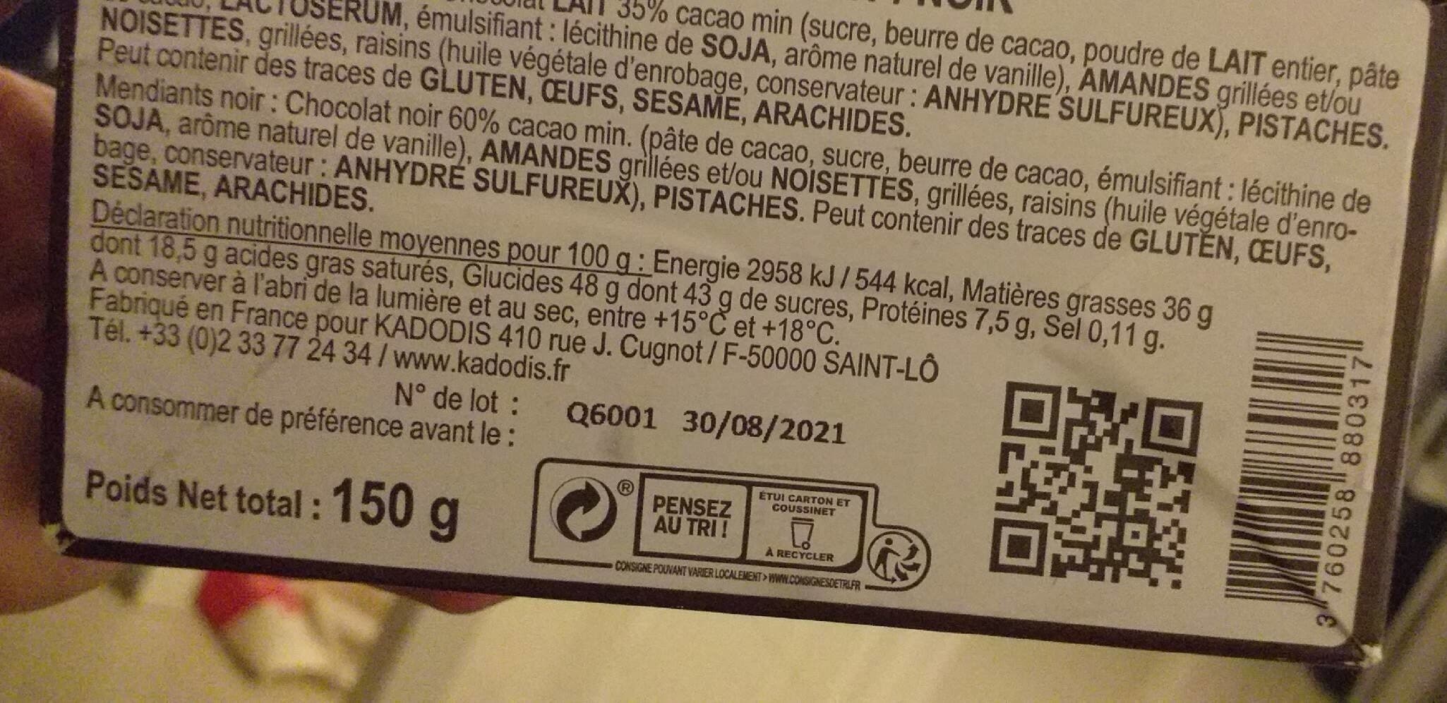 Kadodis Mendiants lait / noir packshot