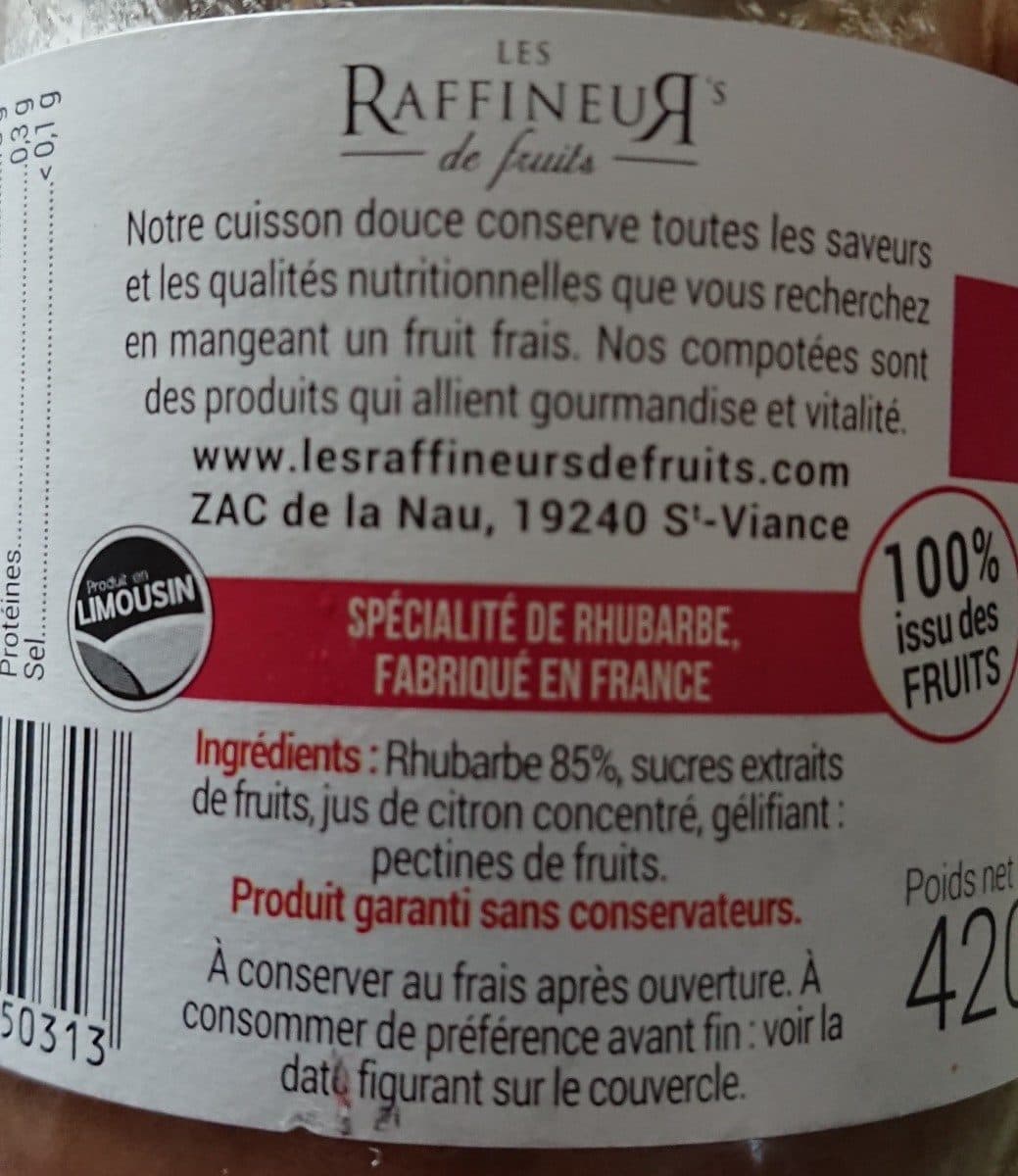 Les Raffineurs de Fruits Compotée Rhubarbe packshot