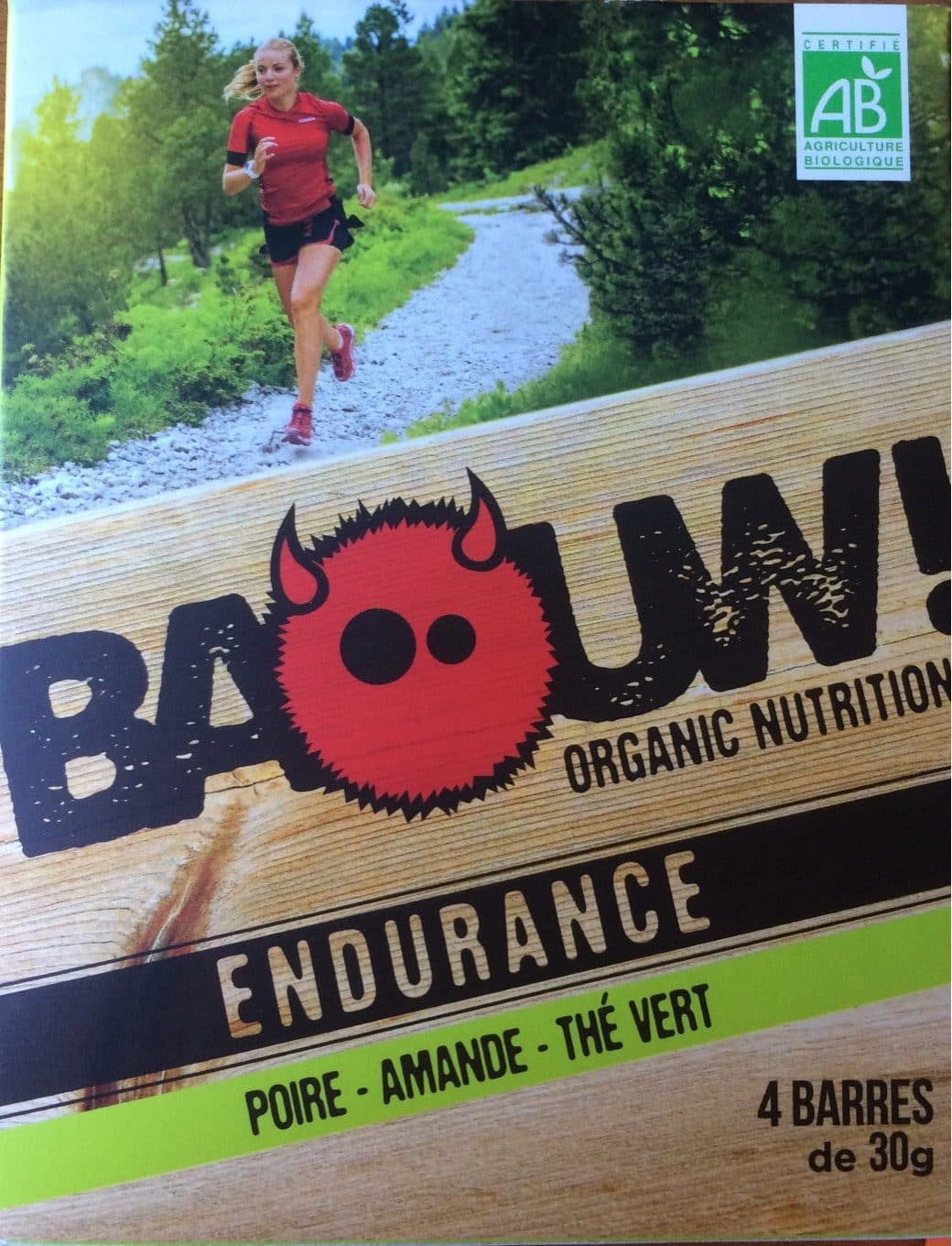 Baouw! Organic Nutrition Barre Femme Endurance Poire Amande Thé vert packshot
