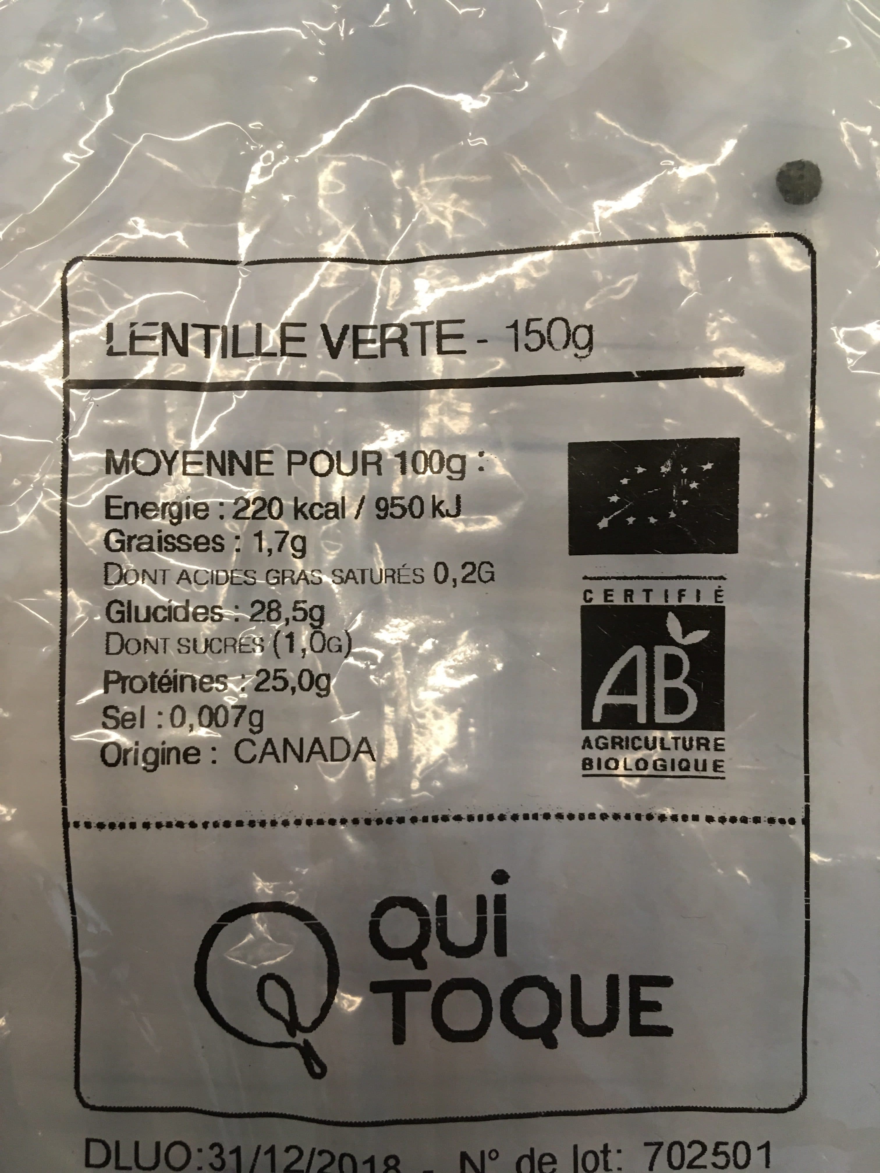 QUITOQUE Lentilles vertes packshot