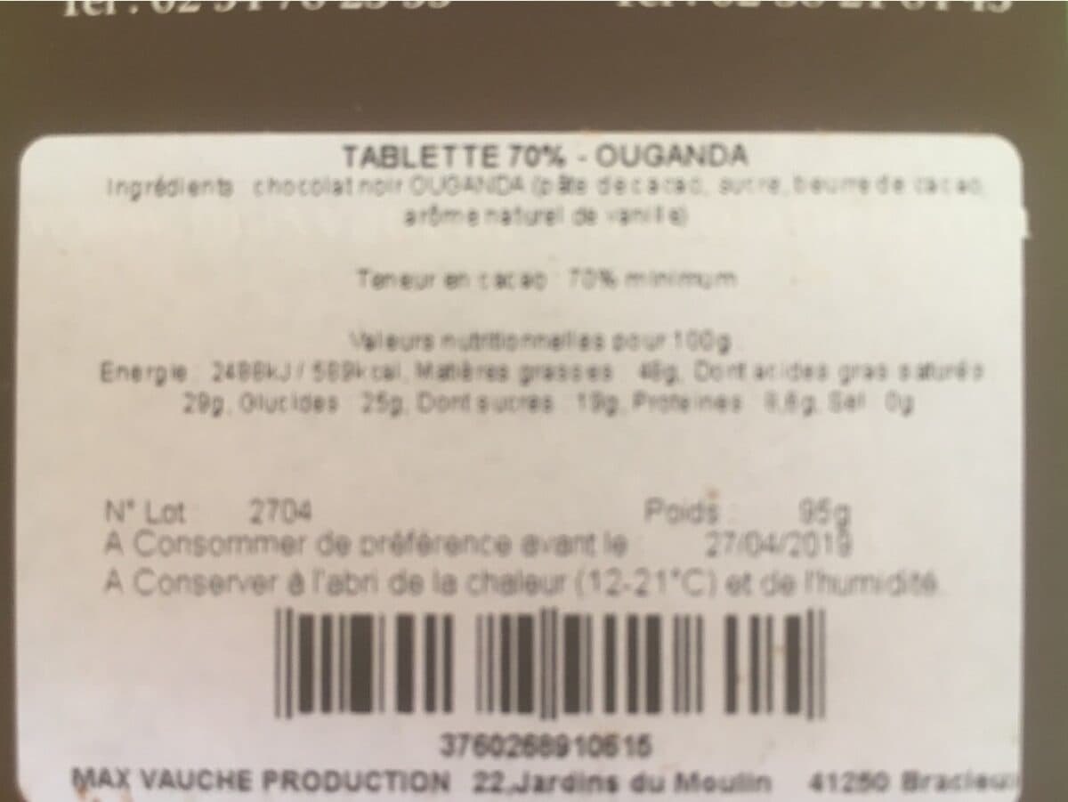 Max Vauché Chocolat Ouganda 80 % packshot