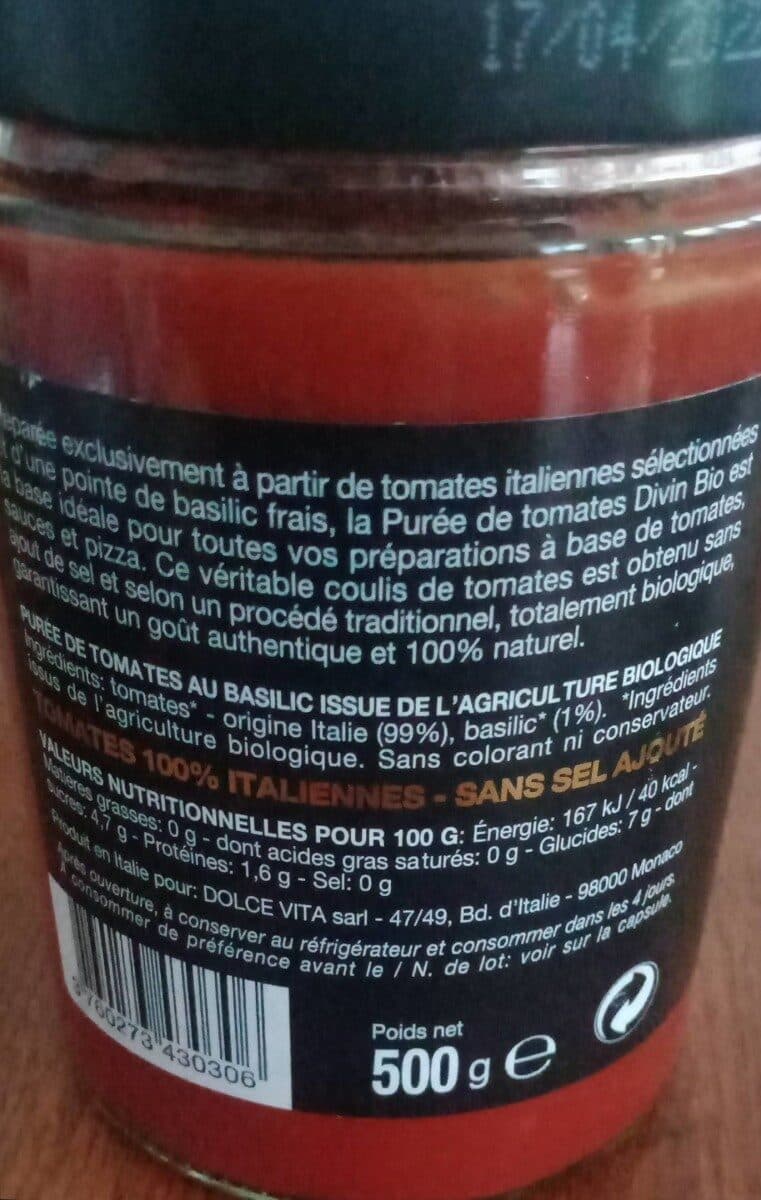 Divin Bio Purée de tomates bio packshot