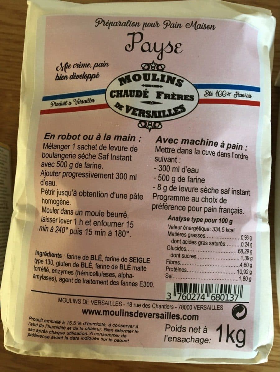 Open Food Facts Preparation pour pain Payse packshot