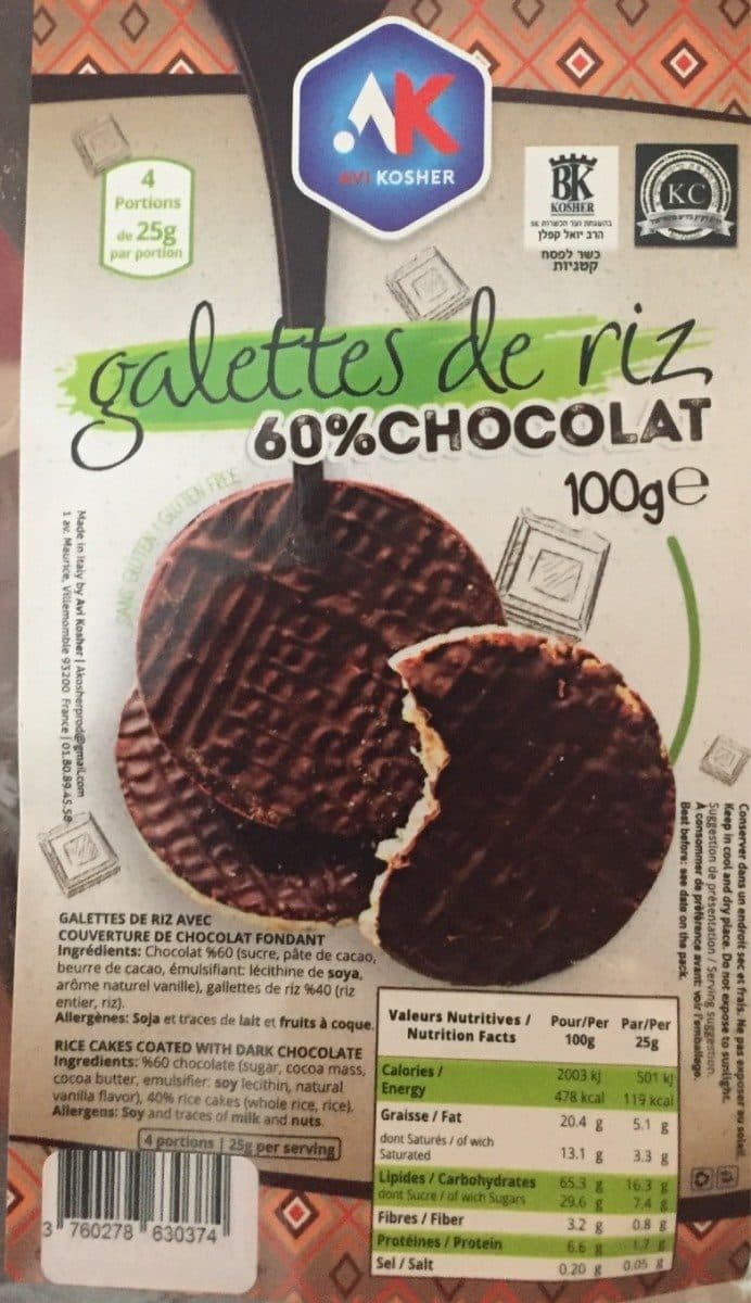 Avi Kosher Galette de riz 60% chocolat packshot