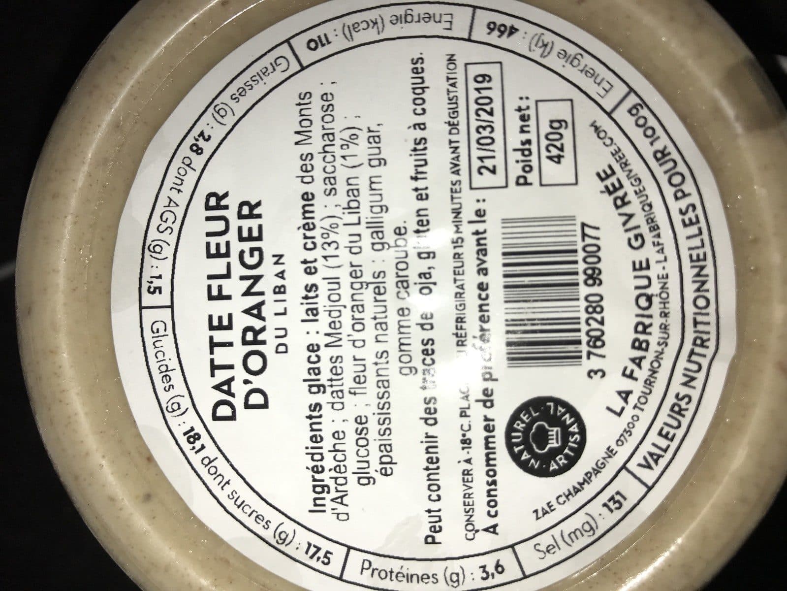 La Fabrique Givrée Datte fleur d'oranger packshot